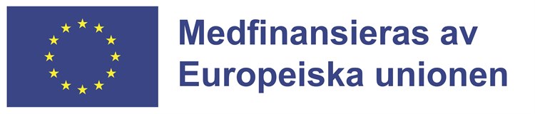 EU:s flagga med texten "Medfinansieras av Europeiska unionen"