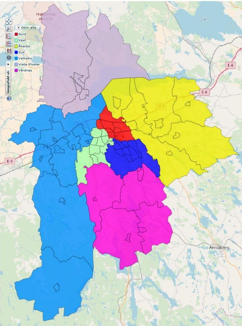 Karta över den geografiska indelningen av utskotten