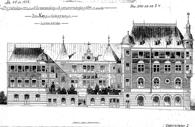 Ritning från bygglovsansökan 1892 sedd från Torggatan